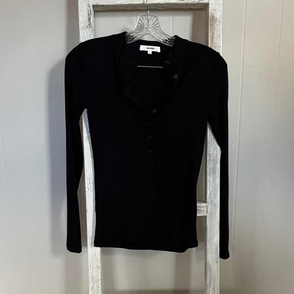 Joah Brown Black Long Sleeve Henley Tee